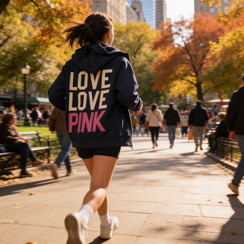 PINK Victoria's Secret Navy Zip-Up Hoodie with Pink Dog Logo - Picture 3 of 3